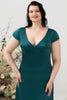 Load image into Gallery viewer, En linje V hals mørkegrønn pluss størrelse brudepike kjole med åpen rygg