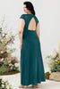 Load image into Gallery viewer, En linje V hals mørkegrønn pluss størrelse brudepike kjole med åpen rygg