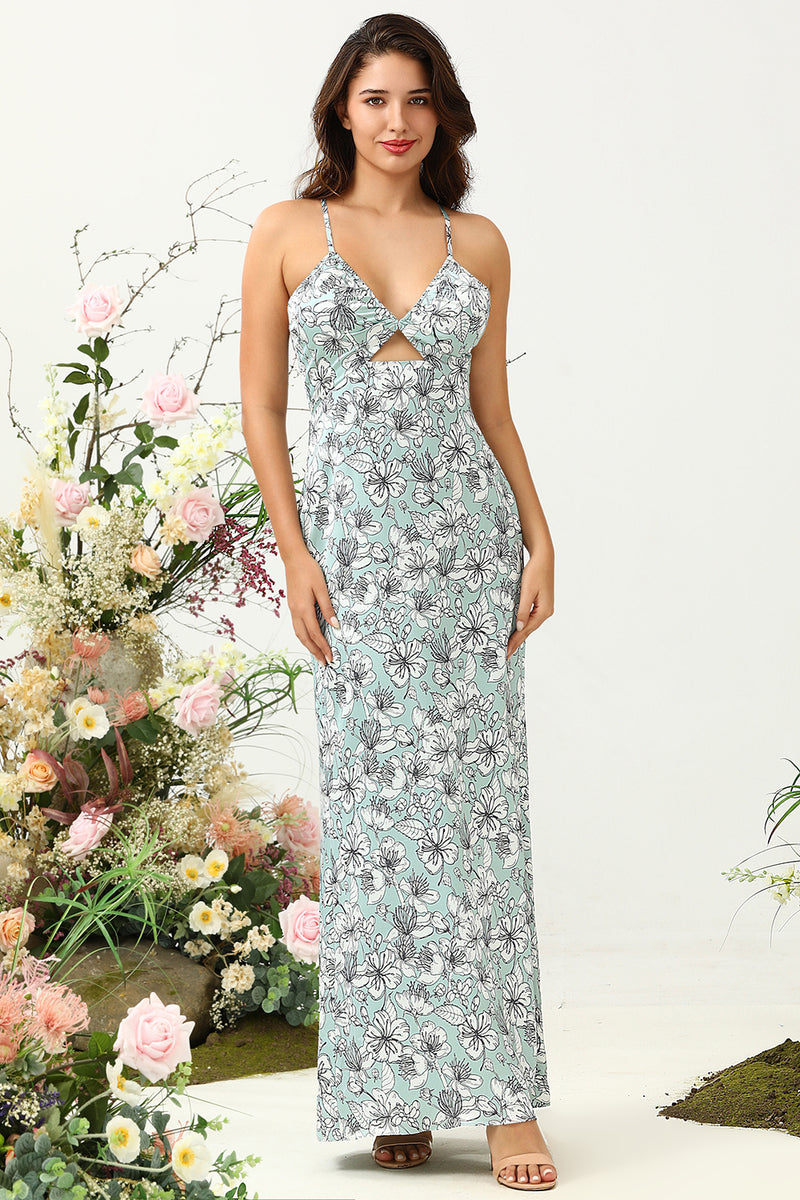 Load image into Gallery viewer, Grågrønn havfrue blomstrete brudepike kjole