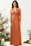 En linje Deep V Neck Green Trykt Long Bridesmaid Dress