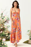 Orange Floral Asymmetrisk Boho brudepike kjole