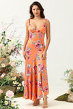 Orange Floral Asymmetrisk Boho brudepike kjole