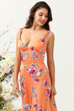 Orange Floral Asymmetrisk Boho brudepike kjole