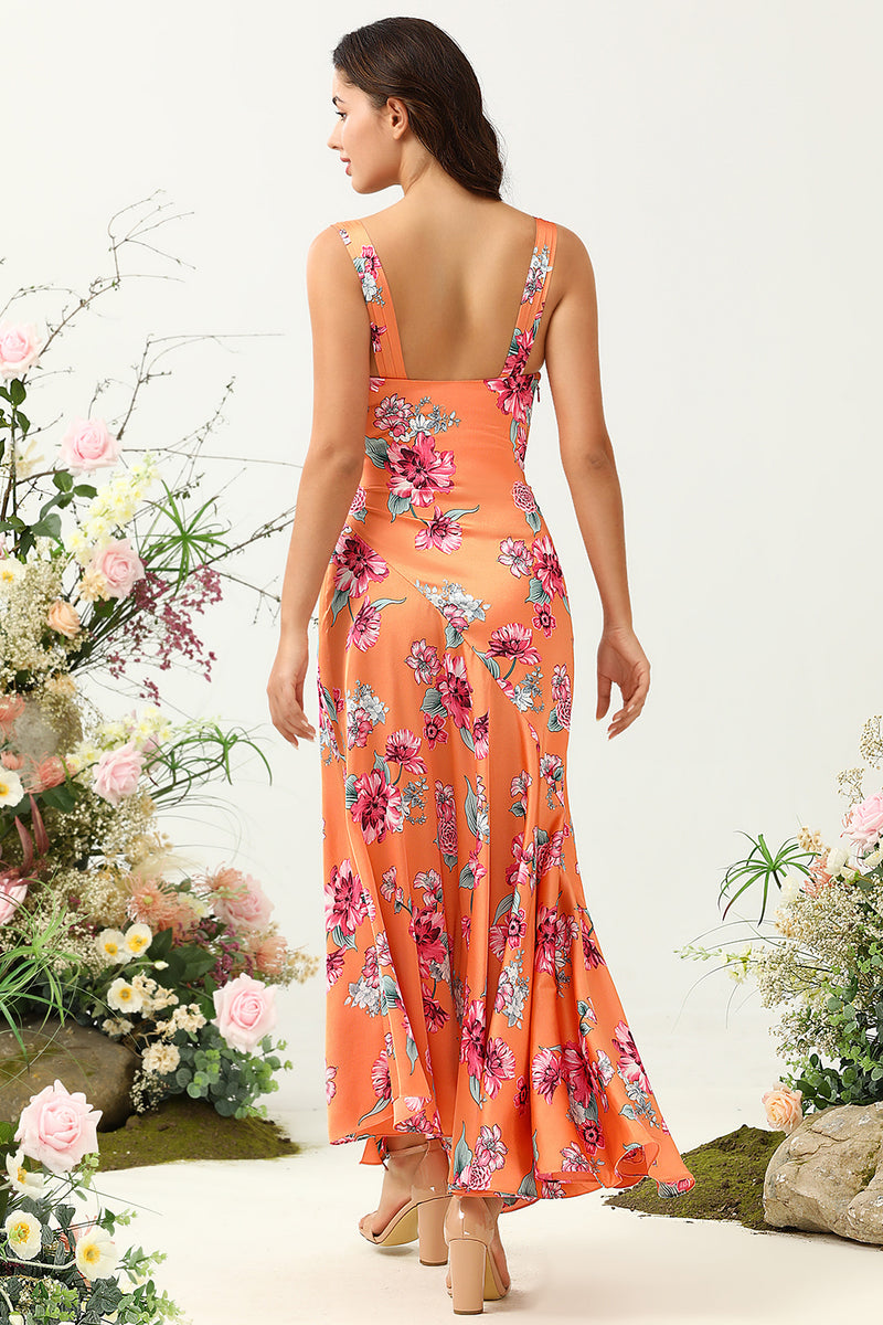 Load image into Gallery viewer, Orange Floral Asymmetrisk Boho brudepike kjole