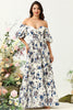 Load image into Gallery viewer, Hvit blå blomst Boho brudepike kjole