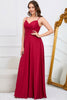 Load image into Gallery viewer, En linje spaghetti stropper burgunder lang brudepike kjole