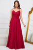Load image into Gallery viewer, En linje spaghetti stropper burgunder lang brudepike kjole