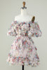 Load image into Gallery viewer, Av skulderen Homecoming kjole med blomsterprint