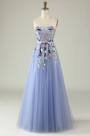 A Line Sweetheart Lavender Long Prom Dress med Appliques