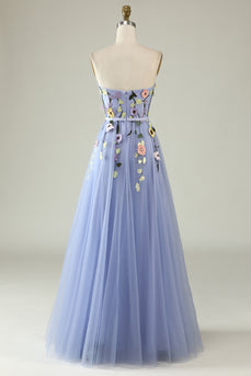 A Line Sweetheart Lavender Long Prom Dress med Appliques