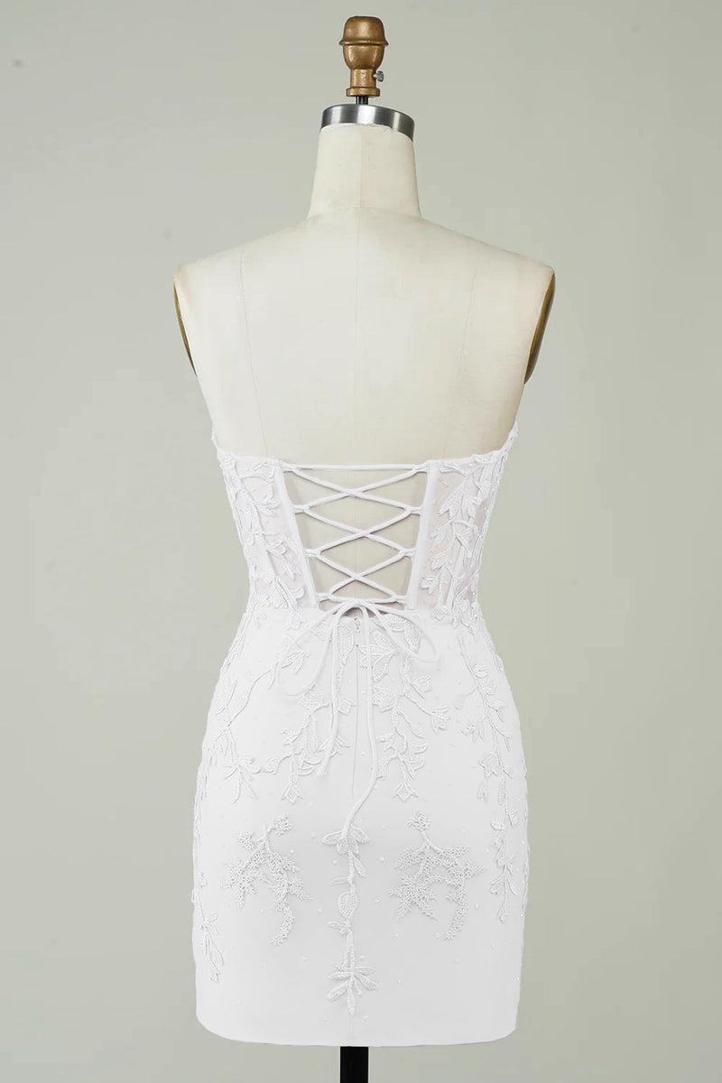 Load image into Gallery viewer, Spaghetti stropper Bodycon liten hvit kjole med applikasjoner