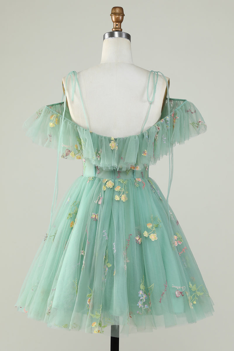 Load image into Gallery viewer, Lavendel av skulderen Korsett Homecoming kjole med volanger