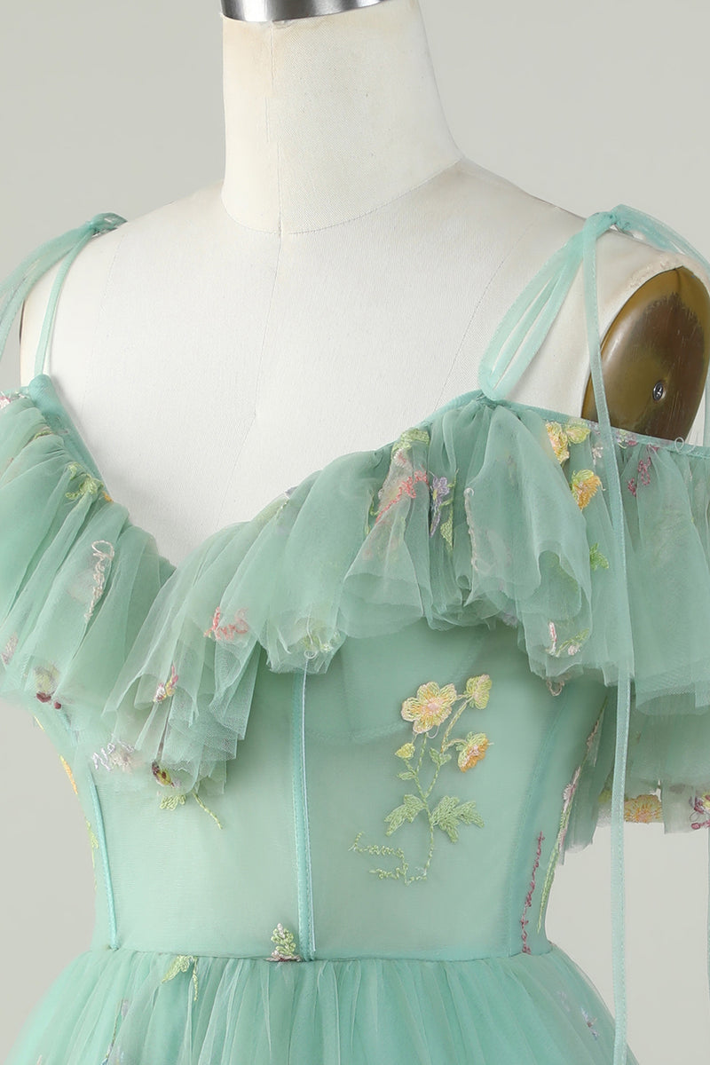 Load image into Gallery viewer, Lavendel av skulderen Korsett Homecoming kjole med volanger