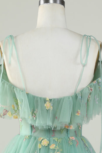 Lavendel av skulderen Korsett Homecoming kjole med volanger