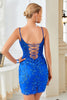 Load image into Gallery viewer, Bodycon Spaghetti stropper Red Sequins Kort Homecoming kjole med Criss Cross Back