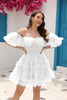 Load image into Gallery viewer, A-linje av skulderen rufsete korsett liten hvit kjole