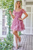 Load image into Gallery viewer, Floral A Line Purple Homecoming Dress med Ruffles
