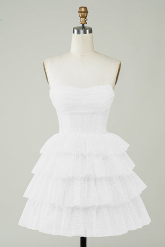 Glitrende korsett lagdelt liten hvit kjole