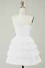 Load image into Gallery viewer, Glitrende korsett lagdelt liten hvit kjole