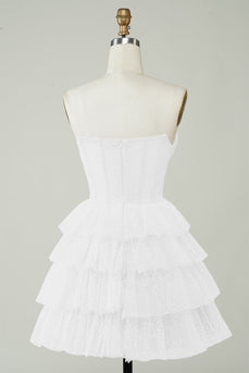 Glitrende korsett lagdelt liten hvit kjole