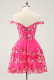 Søt Sparkly Hot Pink A Line Tiered Corset Lace Short Homecoming Dress