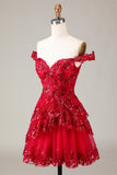 Søt Sparkly Hot Pink A Line Tiered Corset Lace Short Homecoming Dress