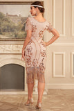 Sparkly Blush Fringed 1920 Flapper Dress