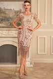 Sparkly Blush Fringed 1920 Flapper Dress