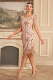 Sparkly Blush Fringed 1920 Flapper Dress