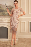 Sparkly Blush Fringed 1920 Flapper Dress