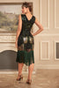 Load image into Gallery viewer, Svartgrønne paljetter 1920-tallet Flapper kjole med frynser