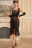 Load image into Gallery viewer, Svart ermeløs paljetter 1920-tallet Flapper kjole med frynser