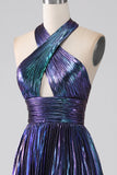 Sparkly Purple Halter A Line Prom Dress med plissert