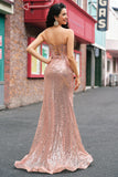 Rose Gold Mermaid Beaded Ruched Sequin Corset Prom kjole med side spalt