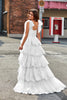 Load image into Gallery viewer, Hvit A-Line lagdelt blonder lang brudekjole