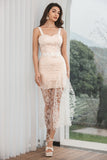 Hvit Champagne Lace Ruffled Bodycon Engagement Party Dress