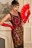 Glitrende burgunder paljetter frynser 1920-tallet Great Gatsby Flapper Kjole