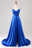 Load image into Gallery viewer, Royal Blue A Line Spaghetti stropper Satin Prom kjole med Slit