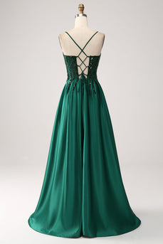 Mørkegrønn A-Line Spaghetti stropper Long Prom Dress
