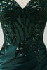 Load image into Gallery viewer, Glitrende mørkegrønn havfrue paljett plissert korsett ballkjole med spalt