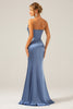 Load image into Gallery viewer, Havfrue grå blå sateng spaghetti stropper plissert maxi kjole
