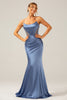 Load image into Gallery viewer, Havfrue grå blå sateng spaghetti stropper plissert maxi kjole