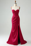 Burgund Mermaid Spaghetti stropper Long Corset Prom Dress med Slit