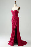 Burgund Mermaid Spaghetti stropper Long Corset Prom Dress med Slit