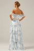 Load image into Gallery viewer, Hvit blå blomstrete Boho Chiffon Ruffled Long brudepike kjole