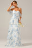 Load image into Gallery viewer, Hvit blå blomstrete Boho Chiffon Ruffled Long brudepike kjole
