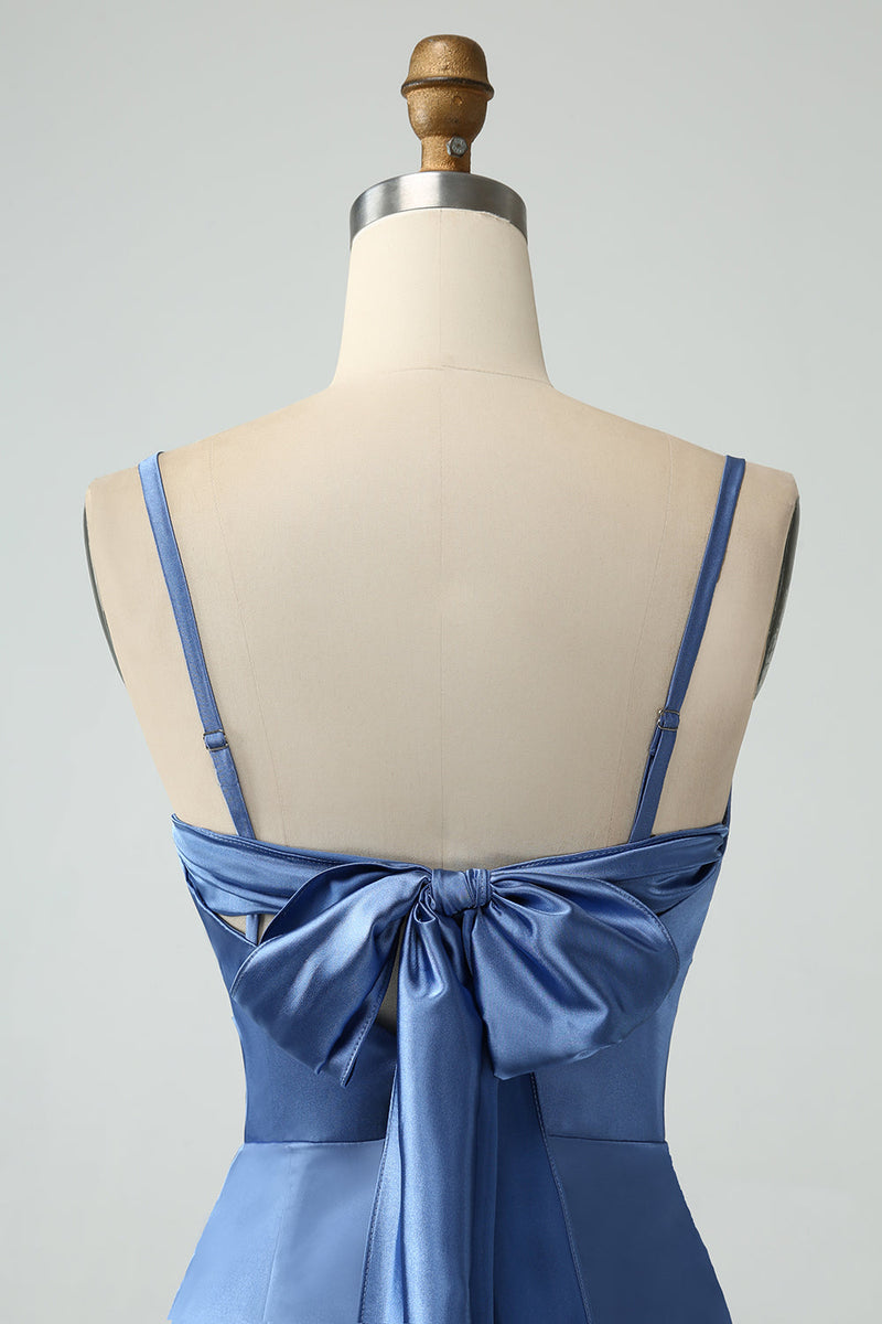 Load image into Gallery viewer, Grå blå havfrue spaghetti stropper lang sateng brudepike kjole med spalt