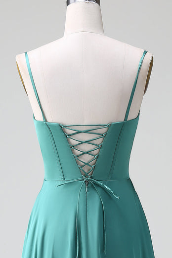 Eukalyptus A Line Spaghetti stropper Korsett plissert Satin brudepike kjole
