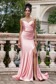 Blush Mermaid Spaghetti stropper Satin Long Prom Kjole med Slit