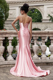 Blush Mermaid Spaghetti stropper Satin Long Prom Kjole med Slit